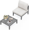 SERWALL HDPE Patio Furniture Set, 2 Pieces Outdoor Sectional Sofa Set, All-Weather Wood-Like Outdoor Sofa Couch with Coffee Table for Deck, Lawn, Grey Frame with Khaki Cushion