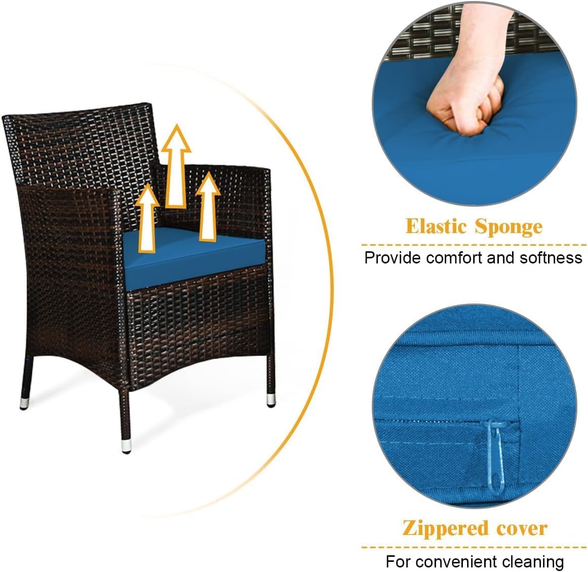 HOMGX 4-Piece Rattan Patio Furniture Set, Sectional Sofa Chair, Wicker Set with Tempered Glass Coffee Table & Thick Cushions, Perfect for Garden, Lawn, Poolside, Backyard (Peacock Blue)