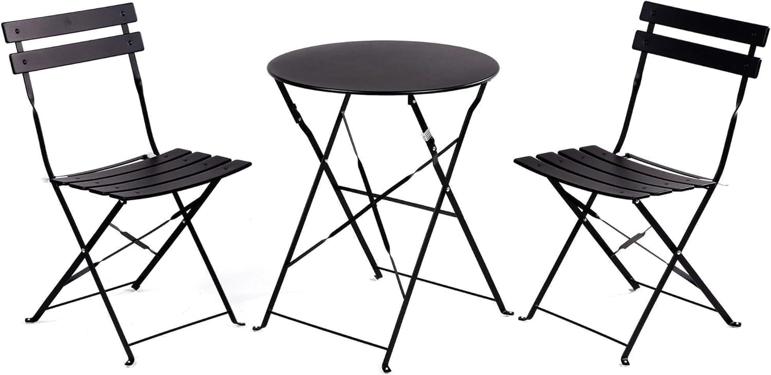 Grand patio Premium Frame Patio Bistro Set, Folding Outdoor Patio Furniture Sets, 3-Piece Patio Table and Chairs Set, Black