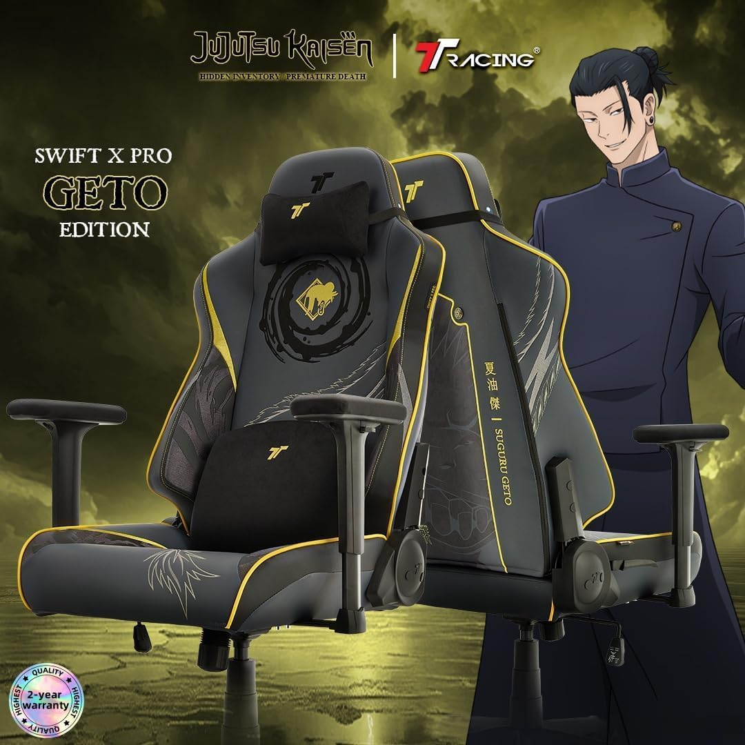 TTRACING Guardian Jujutsu Kaisen Geto Ergonomic Gaming Chair: Built-in Lumbar Support - Widened Seat Base - High Density Foam Cushions - Adjustable 135 Degree Recline - 4D Armrests - PU Leather