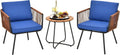 Tangkula 3 Pieces Patio Bistro Set, Outdoor Conversation Chair Set with Coffee Table, Modern Furniture Set with Soft Cushions, Suitable for Porch Backyard Garden Poolside (Navy Blue)