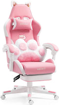Vigosit Cute Cat Gaming Chair with Paw Lumbar Cushion, PC Video Gamer Chair for Girl Teen Woman (Pink)