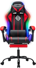 HOFFREE RGB Gaming Chair with Speakers Massage Computer Gaming Chair with LED Lights and Footrest High Back Video Game Chair for Adults Red and Black