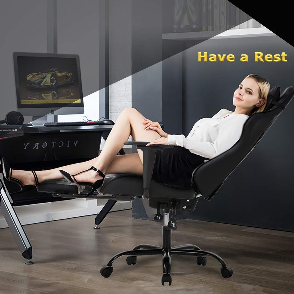 Gaming Chair Racing Office Chair Ergonomic Desk Chair Massage PU Leather Recliner PC Computer Chair with Lumbar Support Headrest Armrest Footrest Rolling Swivel Task Chair for Women Adults, Camo