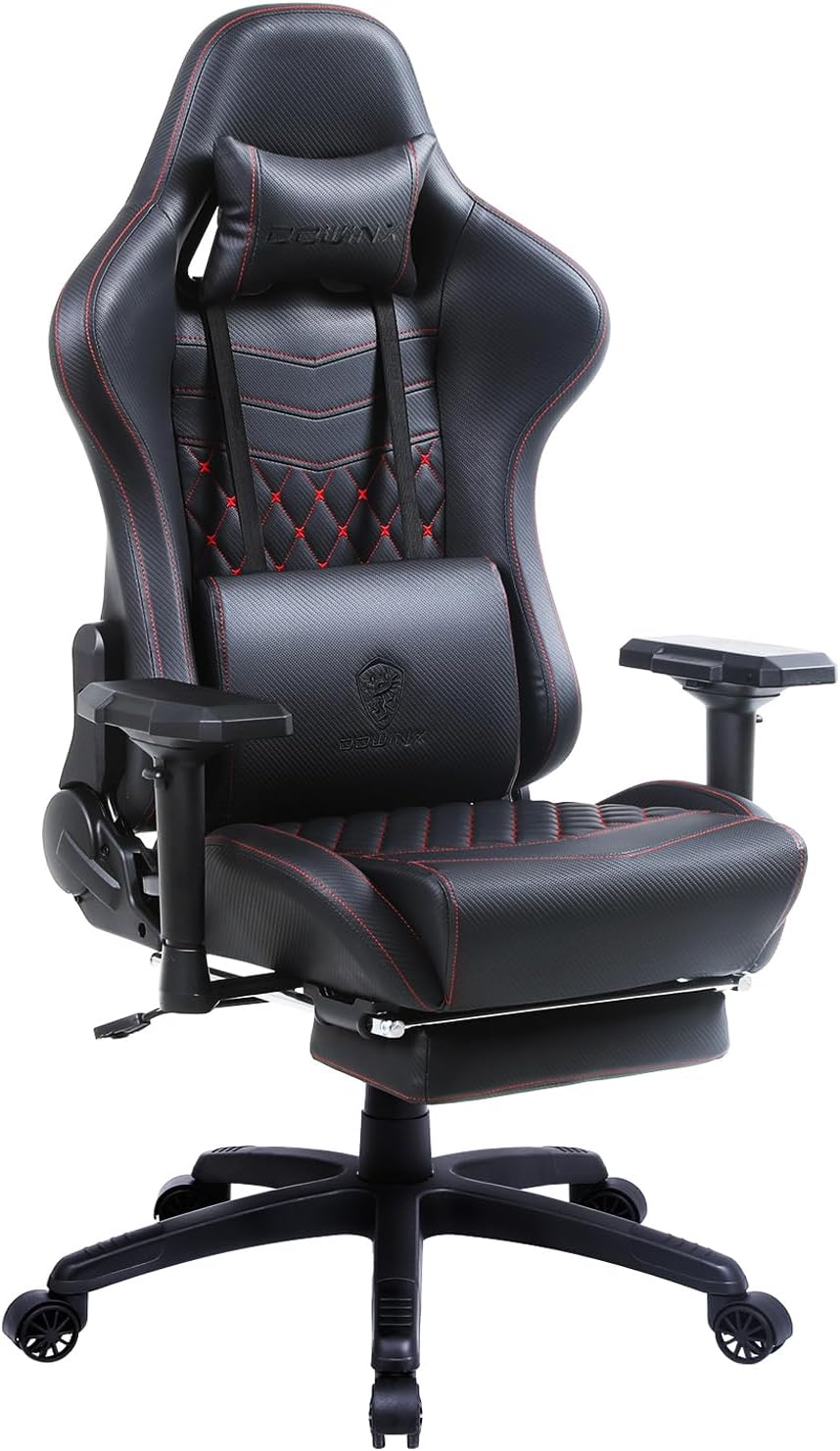 Dowinx Gaming Chair Big and Tall, Video Game Chairs with Footrest, PC Gamer Chairs for Adults - Padded High Back Ergonomic Reclining Silla Gamer, 4D Armrest, 400LBS, Black
