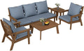 FOOWIN 7-Piece Patio Furniture Set, HDPE All-Weather Outdoor Conversation Set with Thick Cushions, Sectional Patio Sofa Furniture for Deck, Porch, Lawn, Garden, Brown Frame & Grey Cushion