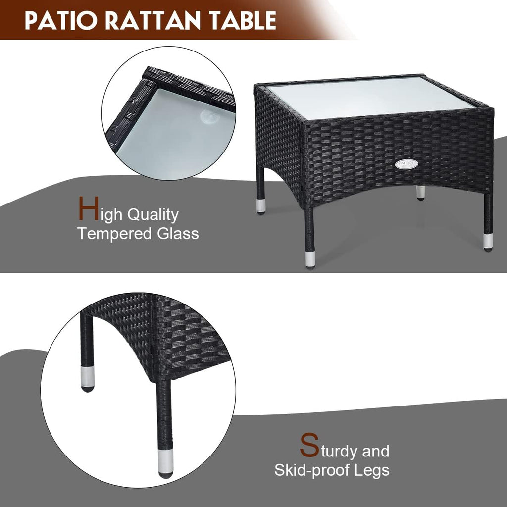 COSTWAY 3 PCS Patio Wicker Conversation Set, PE Rattan Sofa with Tempered Glass Coffee Table, 2 Chairs, 2 Cushions, Outdoor Patio Furniture Set for Yard Porch Bistro Balcony Backyard Pool, Red