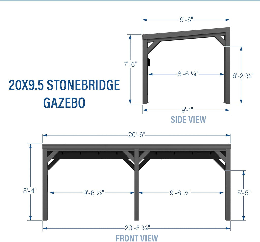 Backyard Discovery Stonebridge 20' x 9.5' Galvanized Steel Outdoor Gazebo Pavilion with Hardtop Slope Roof, Snow Load Support, Wind Resistance, PowerPort, Shade for Garden, Patio, Deck, Entertaining