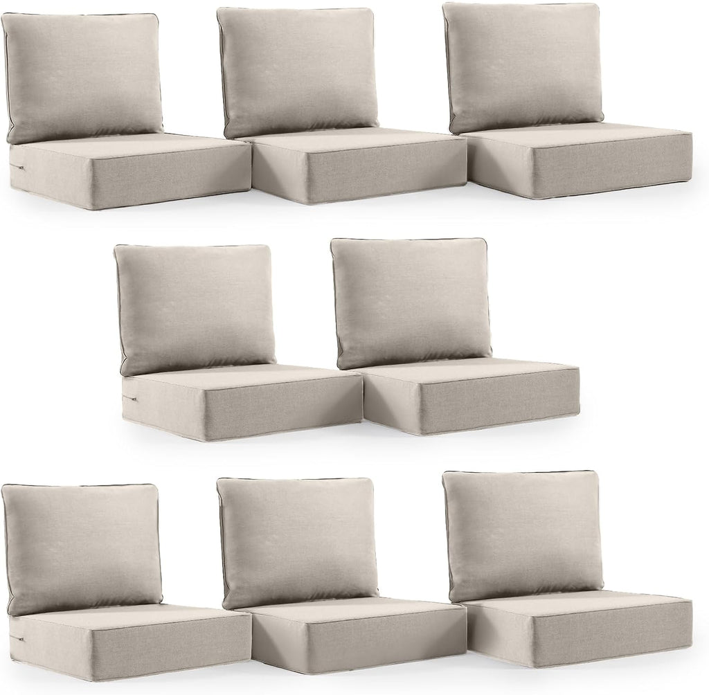 6' Thick Outdoor Cushion, 24*24*6' Patio Furniture Cushions with Waterproof Patio Furniture Cushions with Removable Cover, 28D High Density Patio Cushion for Outdoor Furniture, Beige-8pcs