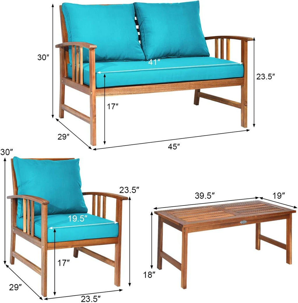Tangkula 8 Pieces Acacia Wood Patio Furniture, Outdoor Seating Chat Set w/Gray Cushions & Back Pillow, Conversation Set w/Coffee Table for Garden, Backyard, Poolside