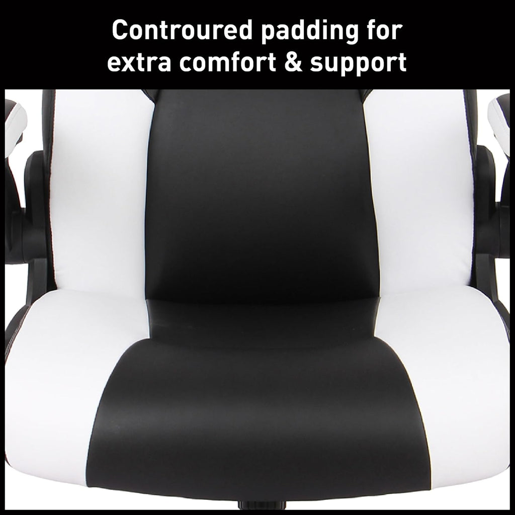 Realspace RS Gaming™ RGX Faux Leather High-Back Gaming Office Chair, Black/White, BIFMA Compliant