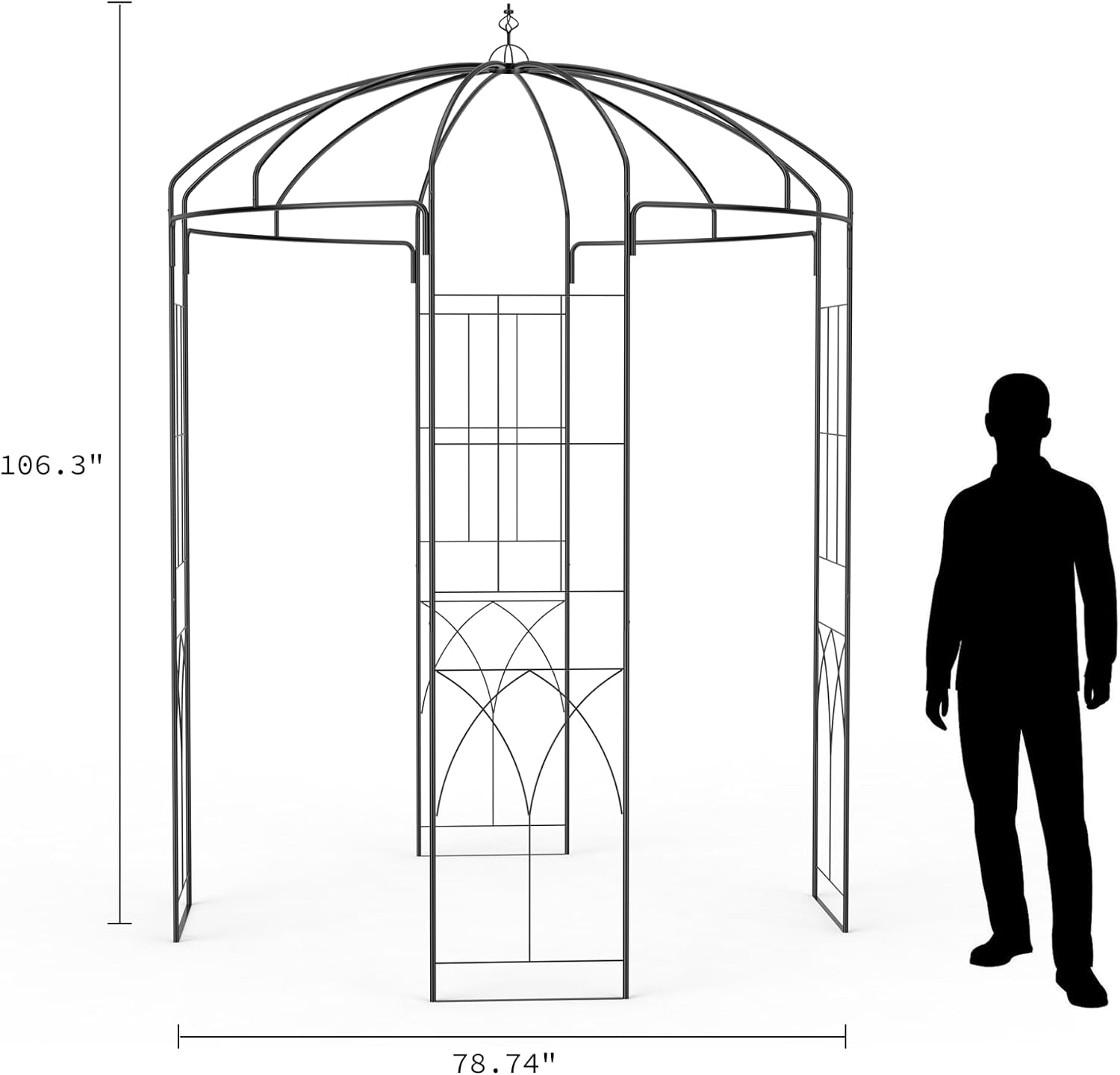 GarveeTech 8.8 ft Birdcage Shape Garden Arch, Reinforced Metal Arbor for Climbing Flowers, Rust-Resistant Wedding Pergola for Outdoor Party, Decorative Pavilion for Patio, Backyard, Garden (Black)