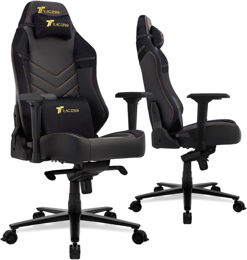 TTRACING Maxx Ergonomic Gaming Chair - Big and Tall PC Computer Desk Chair for Adults, 440 lbs Heavy Duty Aluminum Base, 4D Armrests, 155 Degree Recline, PU Faux Leather and Velour, Royal Black
