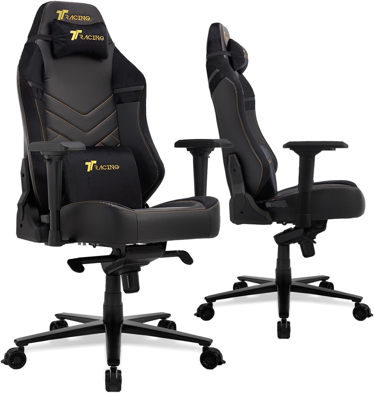 TTRACING Maxx Ergonomic Gaming Chair - Big and Tall PC Computer Desk Chair for Adults, 440 lbs Heavy Duty Aluminum Base, 4D Armrests, 155 Degree Recline, PU Faux Leather and Velour, Royal Black