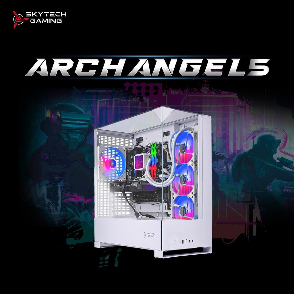 Skytech Gaming Archangel 5 Gaming PC, AMD Ryzen 7 7700 3.8GHz, NVIDIA RTX 5060, 1TB NVMe SSD, 32GB DDR5 RAM 6000, 750W Gold PSU, Wi-Fi, Win 11, Desktop