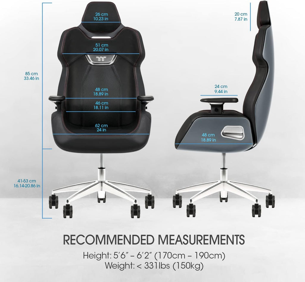 Thermaltake Argent E700 Real Leather Gaming Chair (Space Gray) Designed by Studio F∙A∙Porsche, GGC-ARG-BSLFDL-01 18.89D x 24.4W x 54.32H in