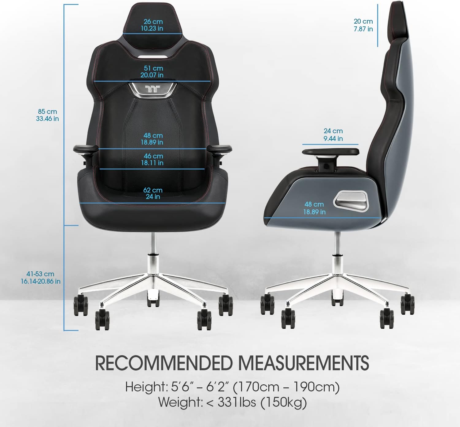 Thermaltake Argent E700 Real Leather Gaming Chair (Space Gray) Designed by Studio F∙A∙Porsche, GGC-ARG-BSLFDL-01 18.89D x 24.4W x 54.32H in