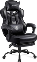 Vonesse Gaming Chair, High Back Office Chair with Footrest and Massage, Gaming Chairs for Adults with Pocket Spring Cushion, Big and Tall Reclining Computer Chair with Lumbar Support (Classic Black)