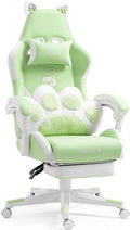 Vigosit Cute Cat Gaming Chair with Paw Lumbar Cushion, PC Video Gamer Chair for Girl Teen Woman (Green)