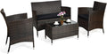 COSTWAY 4PCS Rattan Patio Furniture Set, Outdoor Wicker Rattan Chairs with Coffee Table, Rattan Cushioned Conversation Set for Backyard Balcony Porch Poolside, Black