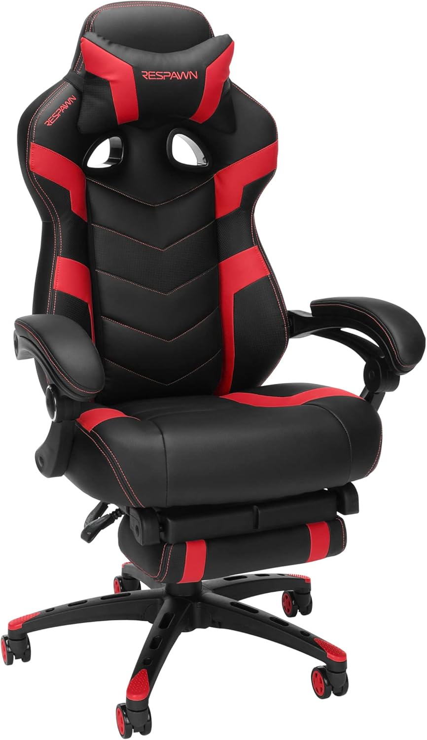 Respawn 110 Pro Ergonomic Gaming Chair with Footrest for Adults - Comfortable Office Gaming Recliner with Lumbar Support and Headrest, Racing Style Video Game Chairs for Computer Gamer - Red