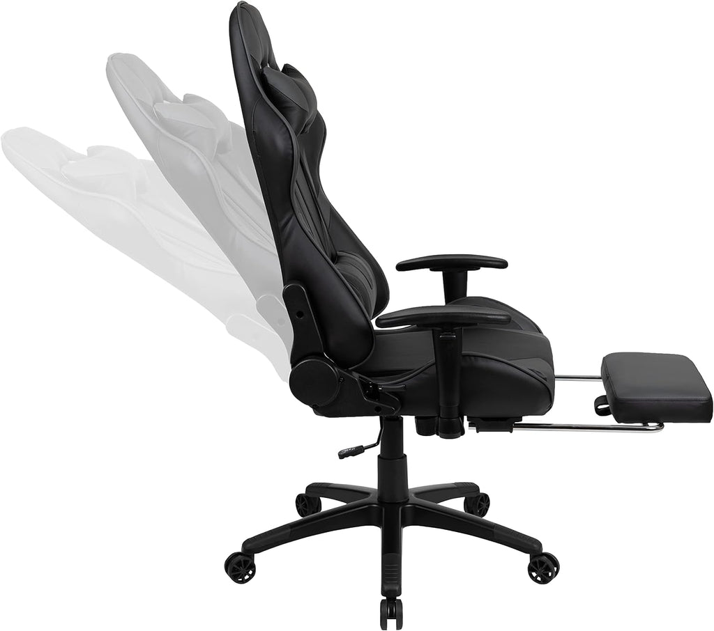 Flash Furniture Red Gaming Desk with Cup Holder/Headphone Hook & Gray Reclining Gaming Chair with Footrest