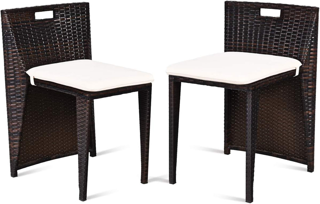 Giantex 3 PCS Cushioned Outdoor Wicker Patio Set Convention Bistro Set with Patio Sofa Chairs Garden Lawn Space Saving Conversation Furniture No Assembly (Light Brown)