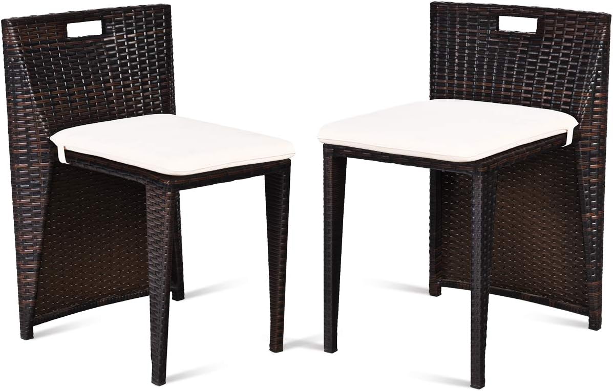 Giantex 3 PCS Cushioned Outdoor Wicker Patio Set Convention Bistro Set with Patio Sofa Chairs Garden Lawn Space Saving Conversation Furniture No Assembly (Light Brown)