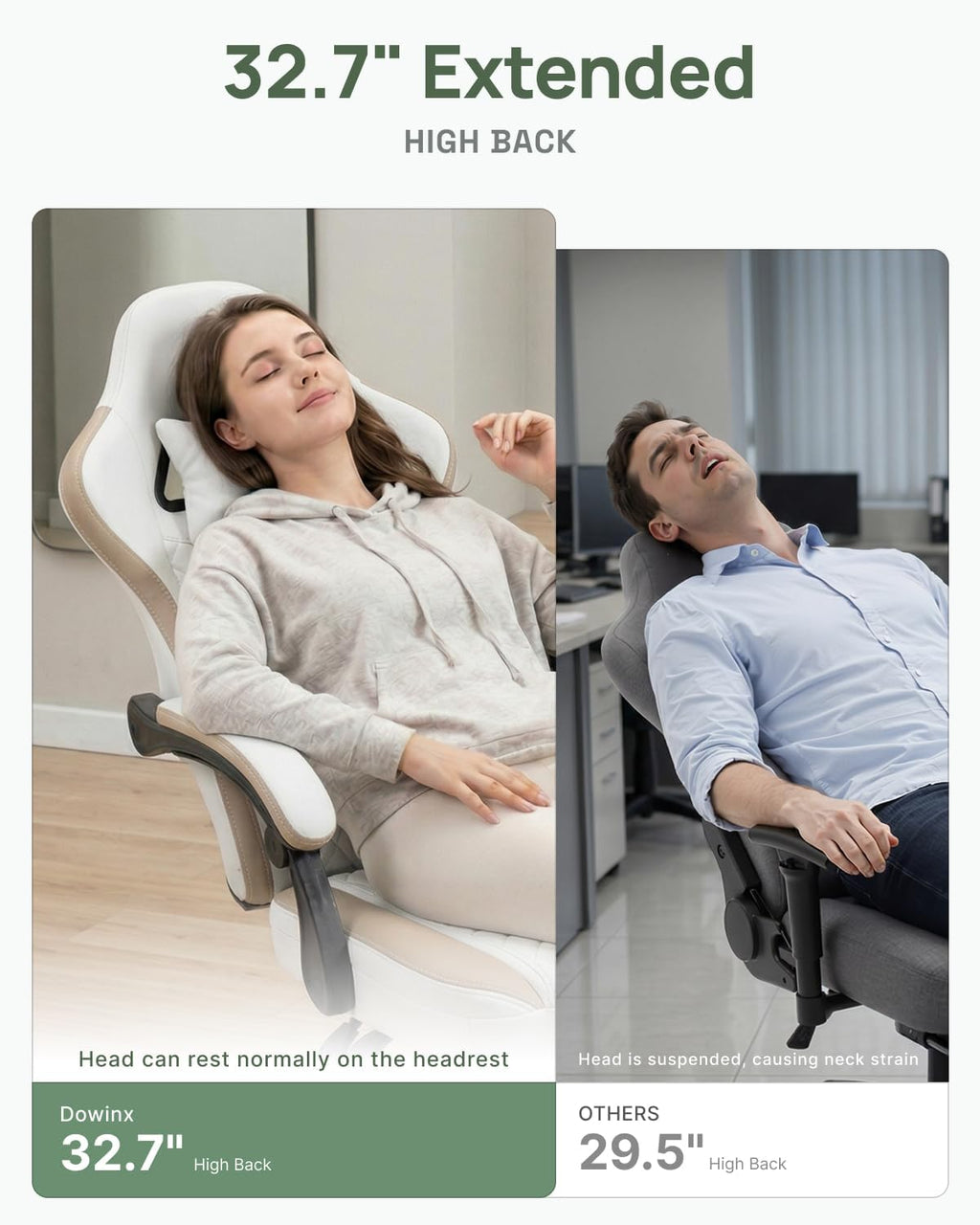 Dowinx Gaming Chair Breathable Fabric Computer Chair with Pocket Spring Cushion, Comfortable Office Chair with Gel Pad and Storage Bag,Massage Game Chair with Footrest,Beige