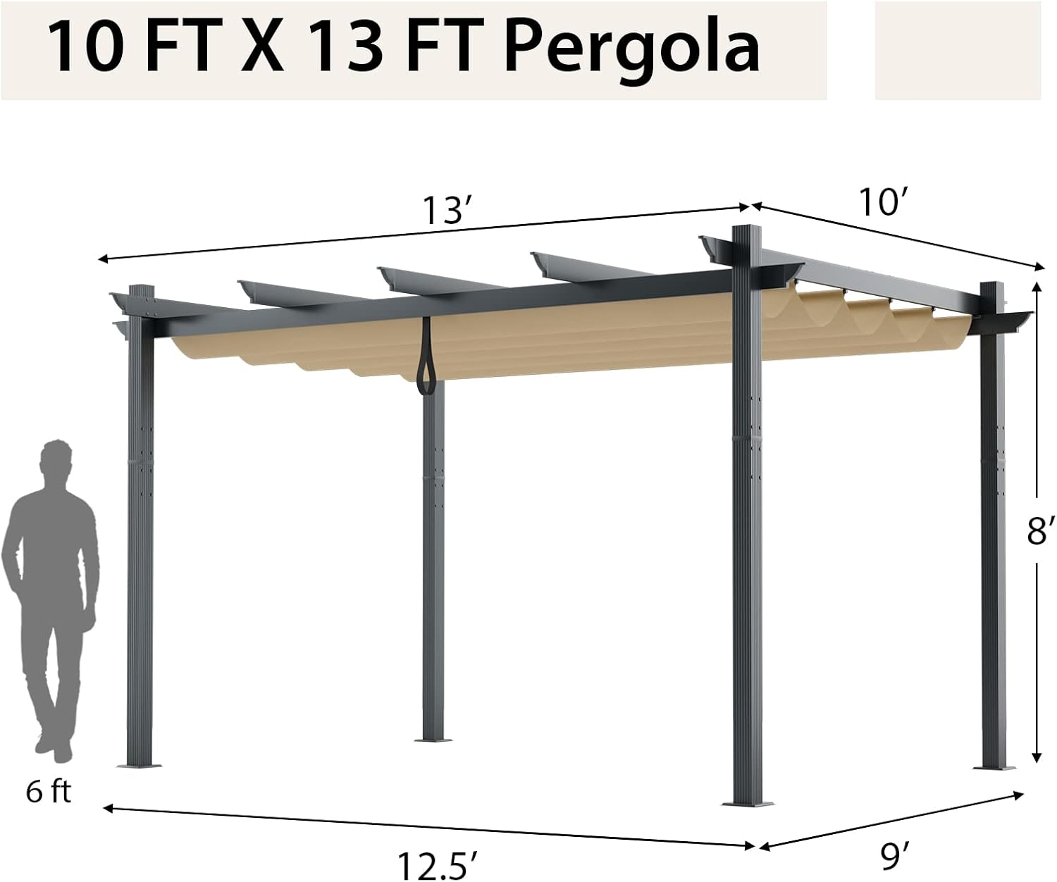 Tangkula 10x13 Ft Outdoor Pergola with Retractable Canopy, Heavy-Duty Aluminum Patio Shelter Pavilion for Deck, Garden, Yard, Beige