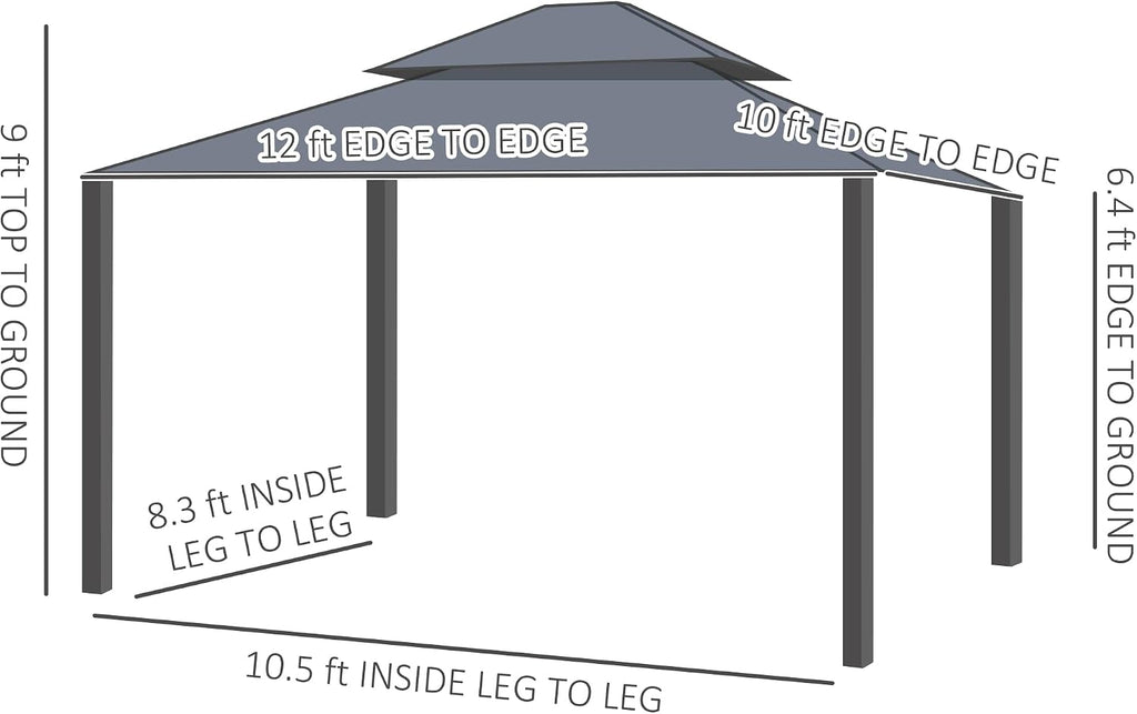 Outsunny 10' x 12' Hardtop Gazebo with Curtains and Netting, Permanent Pavilion Metal Double Roof Gazebo Canopy with Aluminum Frame and Hooks, for Garden, Patio, Backyard, Dark Gray