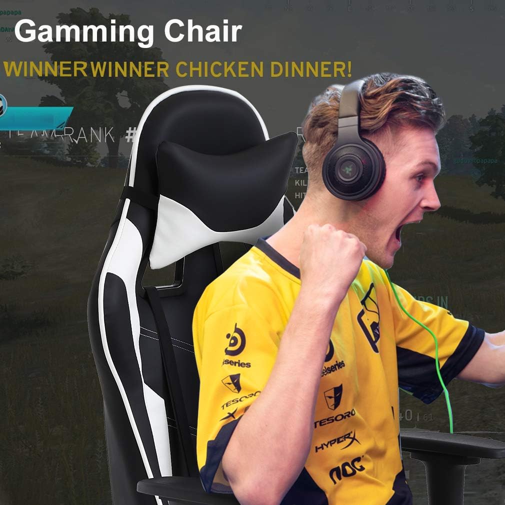 BestOffice PC Gaming Chair Racing Office Chair Ergonomic Desk Chair Massage PU Leather Recliner Computer Chair with Lumbar Support Headrest Armrest Footrest Rolling Swivel Task Chair for Adults, White