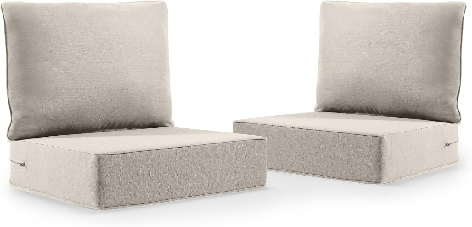 Outdoor Cushion Set for Furniture patio furniture,UV Resistant,Waterproof outdoor cushion set - 6 Inch thick foam garden cushions– 24x24 Inch Patio Seat Covers for Chair/Sofa/Couch | Beige | 2-pack |