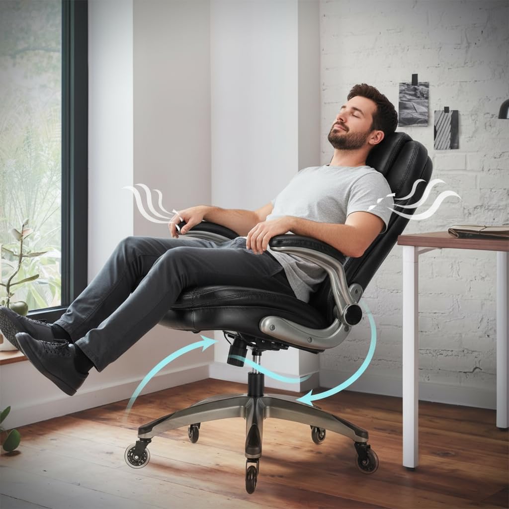 COLAMY Executive Office Chair, Bonded Leather Desk Chair with Flip-Up Arms, Lumbar Support, Ergonomic Tilt & Tension Control for Home Office