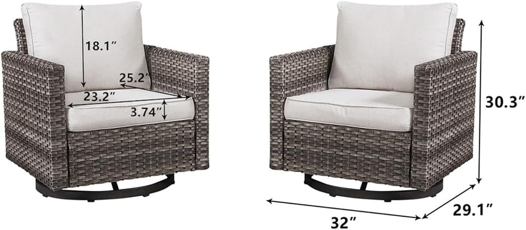 HUMMUH 5 Piece Patio Furniture Set,PE Wicker Patio Swivel Rocker Chairs Outdoor Chairs Set of 2 with Side Table for Porch,Garden,Backyard