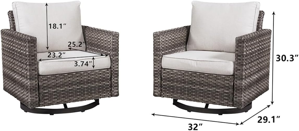 HUMMUH 5 Piece Patio Furniture Set,PE Wicker Patio Swivel Rocker Chairs Outdoor Chairs Set of 2 with Side Table for Porch,Garden,Backyard