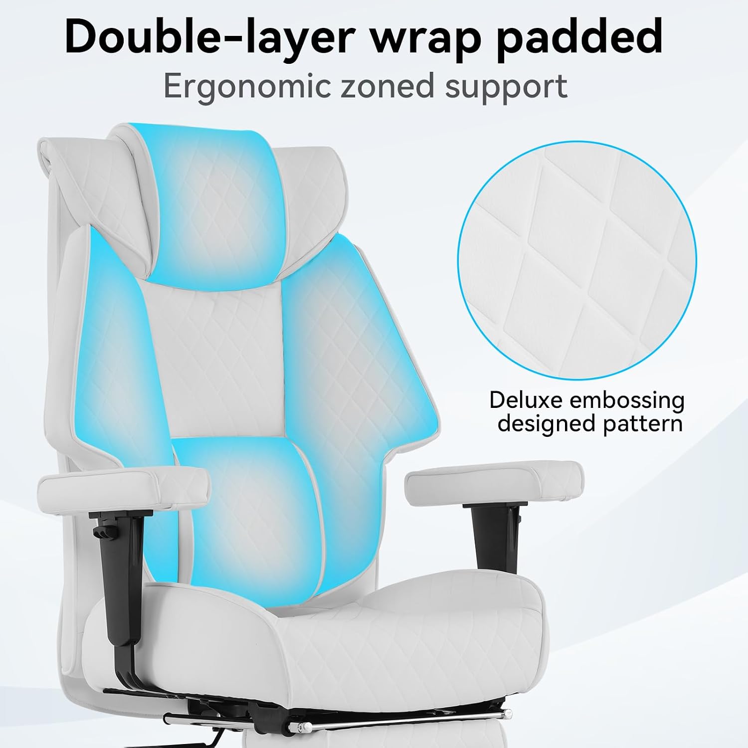 EXCEBET Big and Tall Office Chair with Footrest, PU Leather High Back Executive Office Chair 400lbs, Ergonomic Computer Chairs Lumbar Support for Heavy People (White)