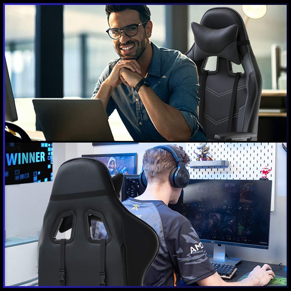 BestOffice Ergonomic Gaming Chair, Grey, Adjustable, Vibration, Faux Leather
