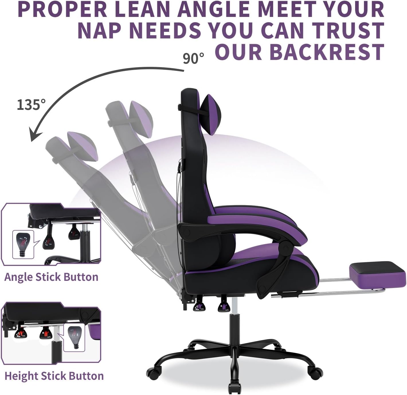Gaming Chair with Massage,Ergonomic PC Gaming Chair with Footrest Comfortable Headrest and Lumbar Support,High Back Game Chair PVC Leather,300LBS (BlackPurple)