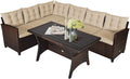 Tangkula Patio Furniture Set, 3 Pieces Outdoor Conversation Set with 6 Cushioned Seat & Coffee Table, Rattan Couch Set for Balcony, Garden, Lawn, Poolside and Backyard (Brown)