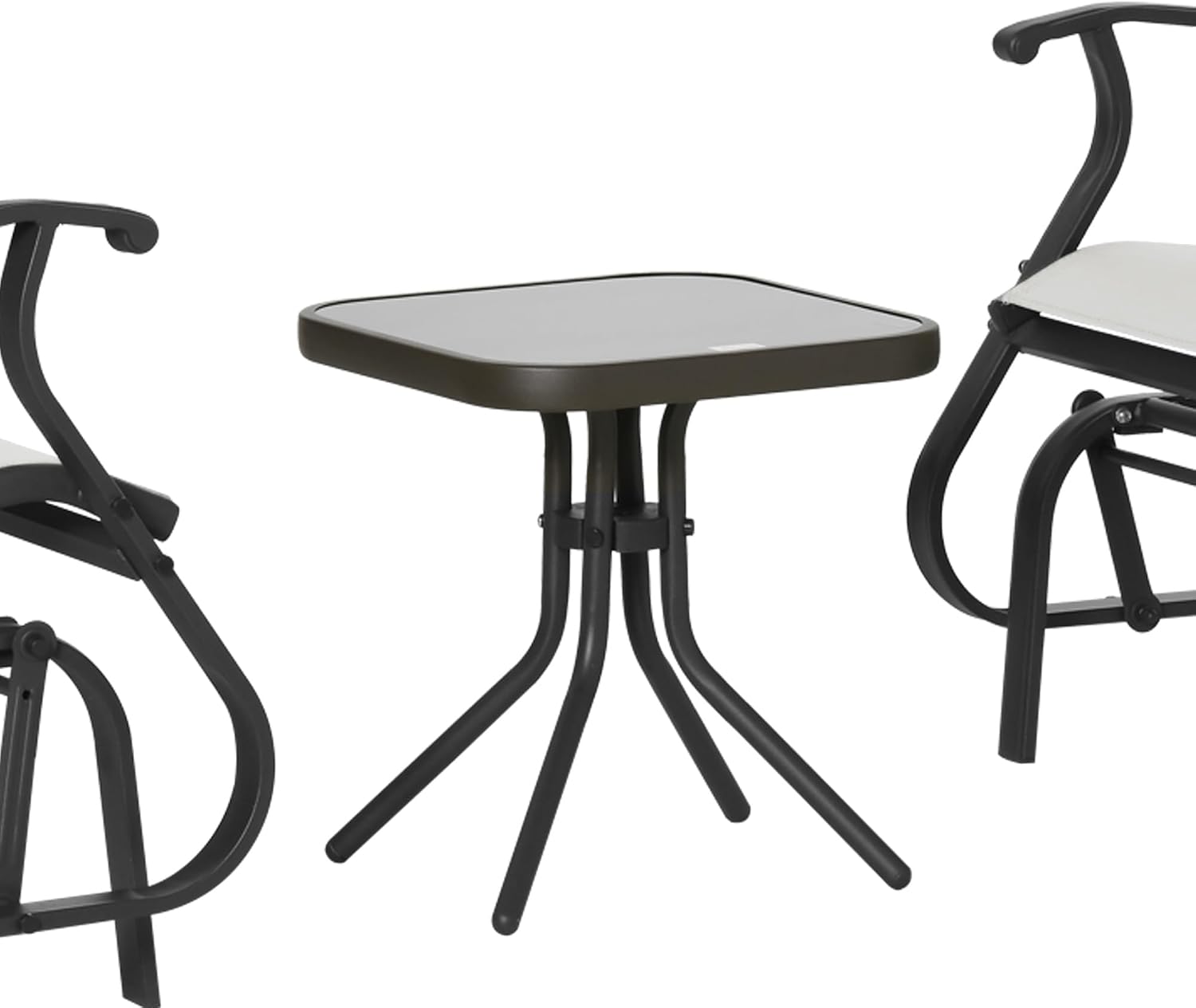Outsunny 3-Piece Outdoor Gliders Set, Bistro Table and Chairs with Steel Frame, Tempered Glass Top Table for Patio, Garden, Backyard, Lawn, Cream White