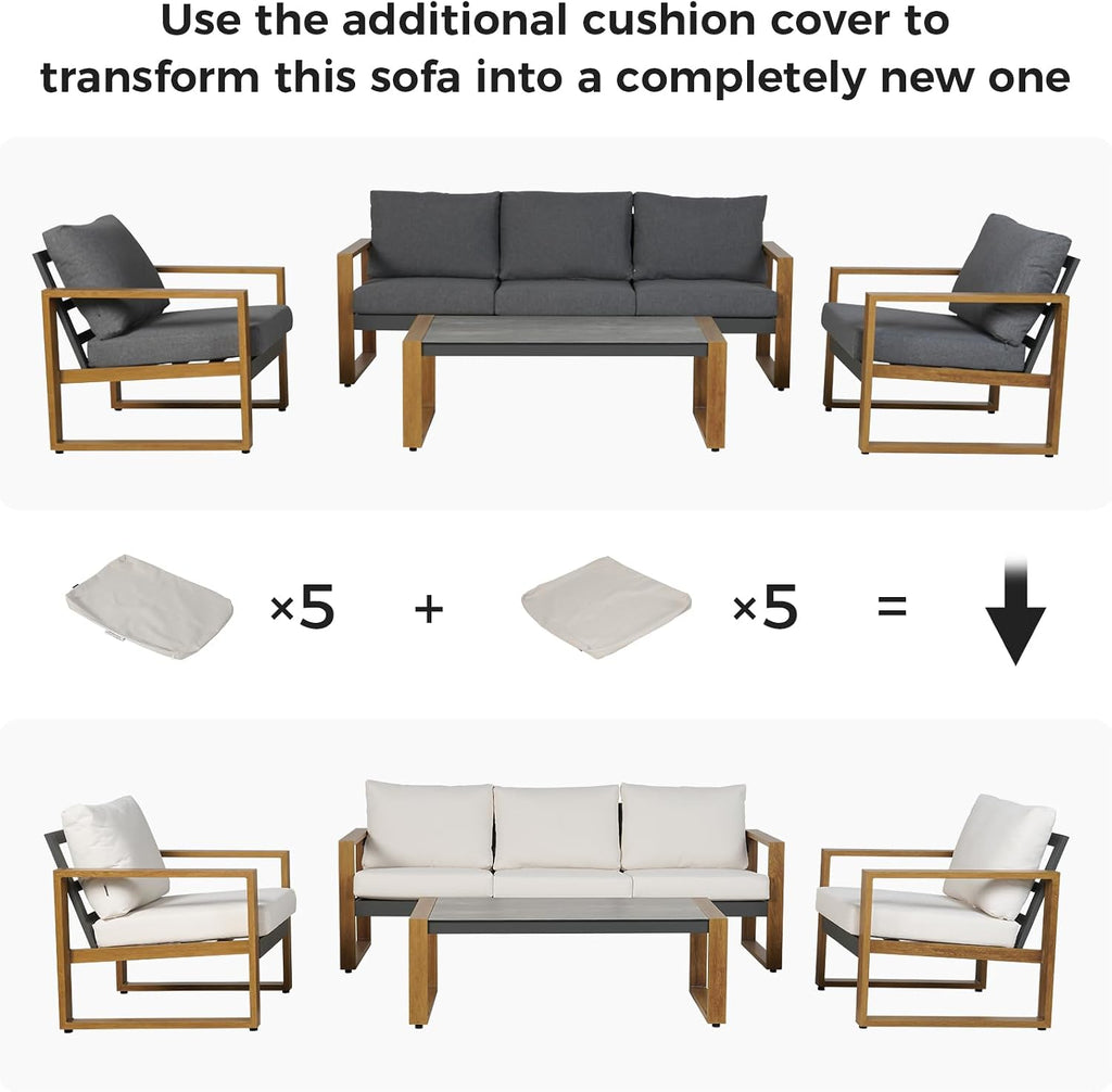Grand patio Outdoor Furniture Set for 5, 4-Piece Aluminum Patio Conversation Set with Cushions, Modern Outdoor Sectional Sofa for Deck, Backyard, Garden, Porch, Poolside