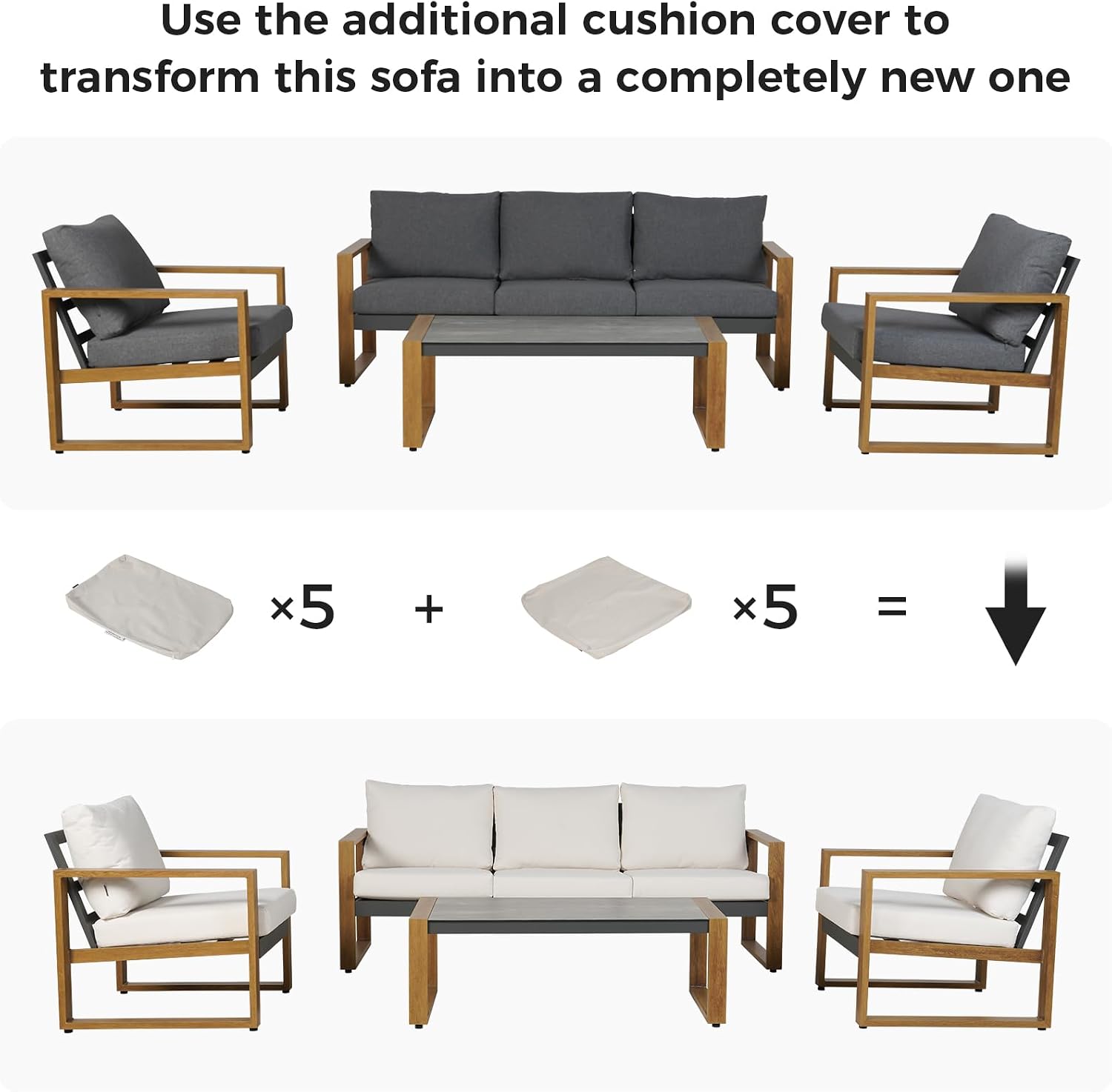 Grand patio Outdoor Furniture Set for 5, 4-Piece Aluminum Patio Conversation Set with Cushions, Modern Outdoor Sectional Sofa for Deck, Backyard, Garden, Porch, Poolside