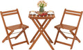 Tangkula 3 Pieces Solid Wood Patio Bistro Set with 2 Folding Chairs, Outdoor Table and Chairs Set, Balcony Furniture Set, Small Patio Set for Porch, Deck, Garden and Backyard