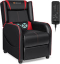 Goplus Massage Gaming Recliner Chair, Racing Style PU Leather Single Recliner Sofa with Footrest, Adjustable Modern Living Room Recliners, Ergonomic Home Theater Recliner Seat (Red)