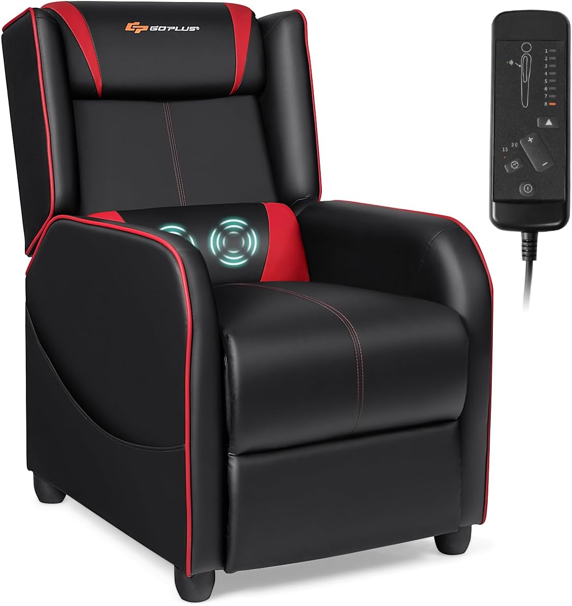 Goplus Massage Gaming Recliner Chair, Racing Style PU Leather Single Recliner Sofa with Footrest, Adjustable Modern Living Room Recliners, Ergonomic Home Theater Recliner Seat (Red)