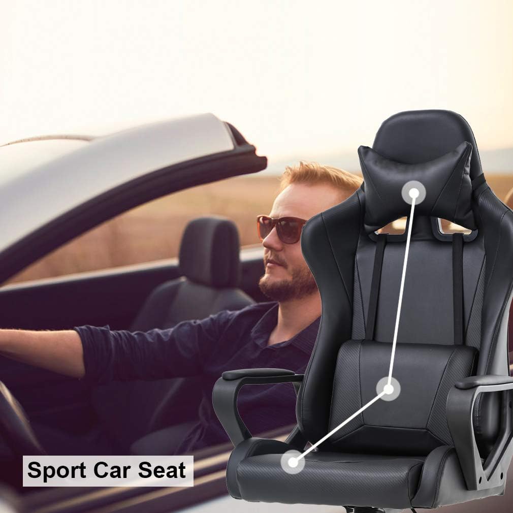 BestOffice Gaming Chair Office Chair Desk Chair Swivel Rolling High Back PU Leather Executive PC Adjustable Massage Racing Computer Chair with Lumbar Support Headrest Armrest Task Chair(Black)