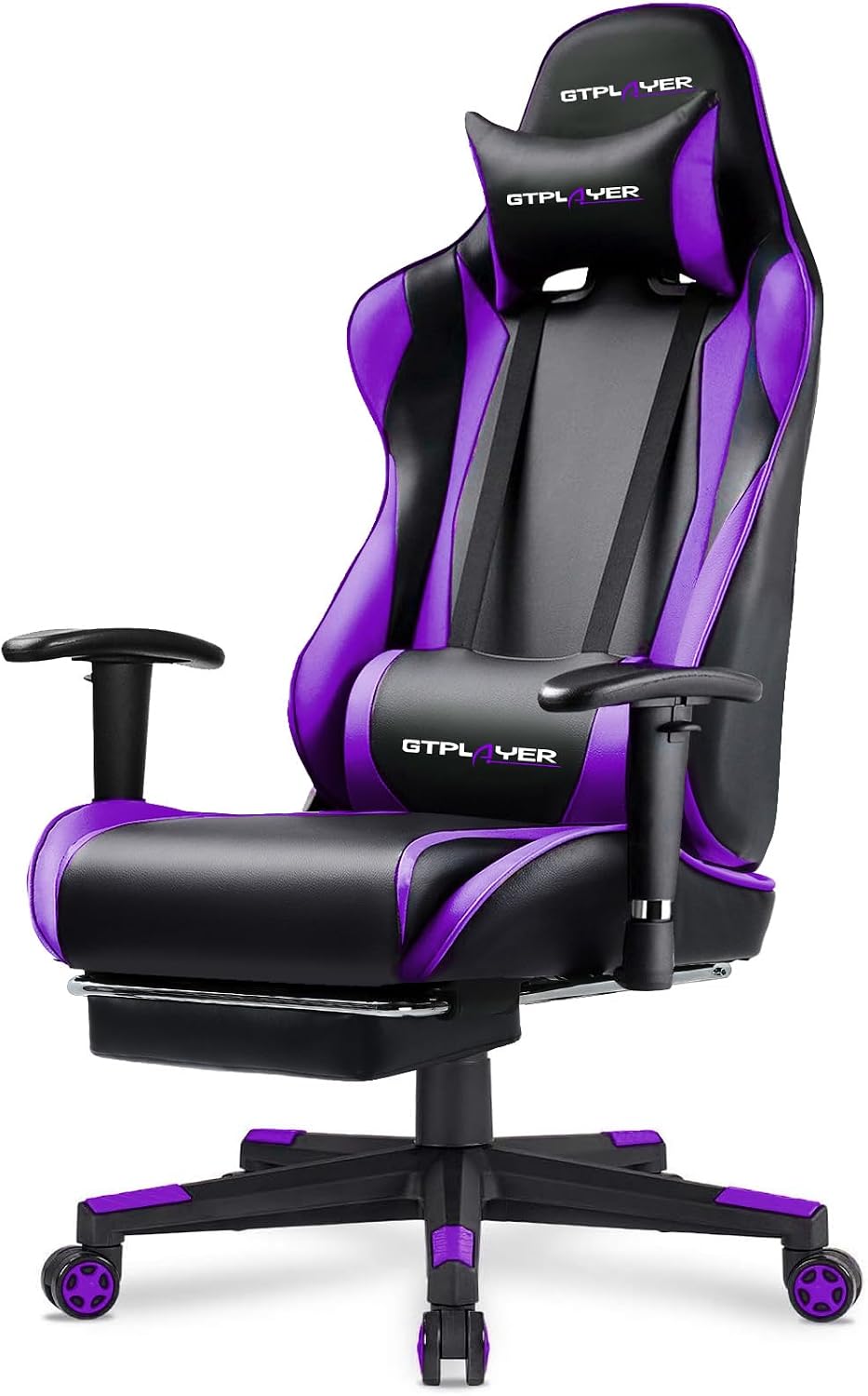 GTPLAYER Gaming Chair with Footrest, Ergonomic Computer Game Desk Chair, Recline Gaming Chair Seat Height Adjustment, Swivel Rocker with Headrest and Lumbar (Purple)