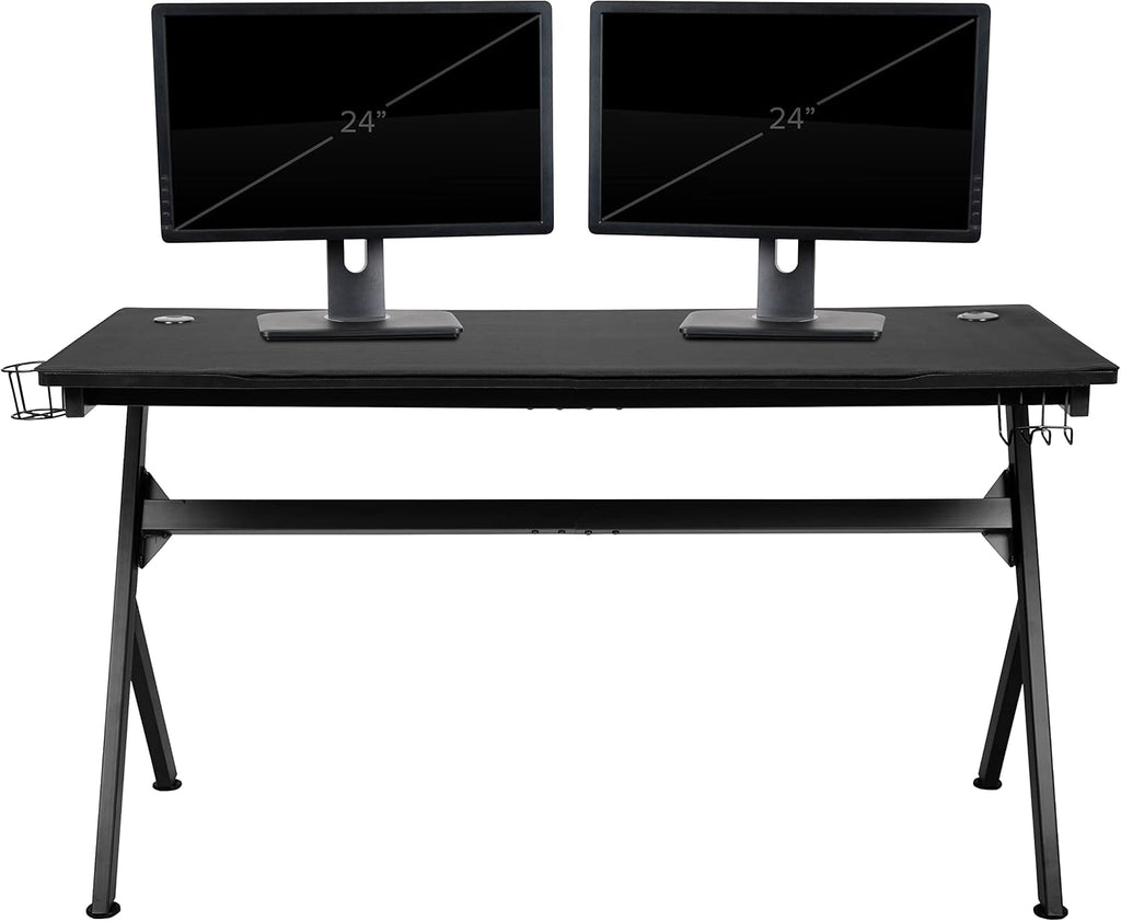 Flash Furniture Gaming Desk and Green/Black Racing Chair Set /Cup Holder/Headphone Hook/Removable Mouse Pad Top - 2 Wire Management Holes