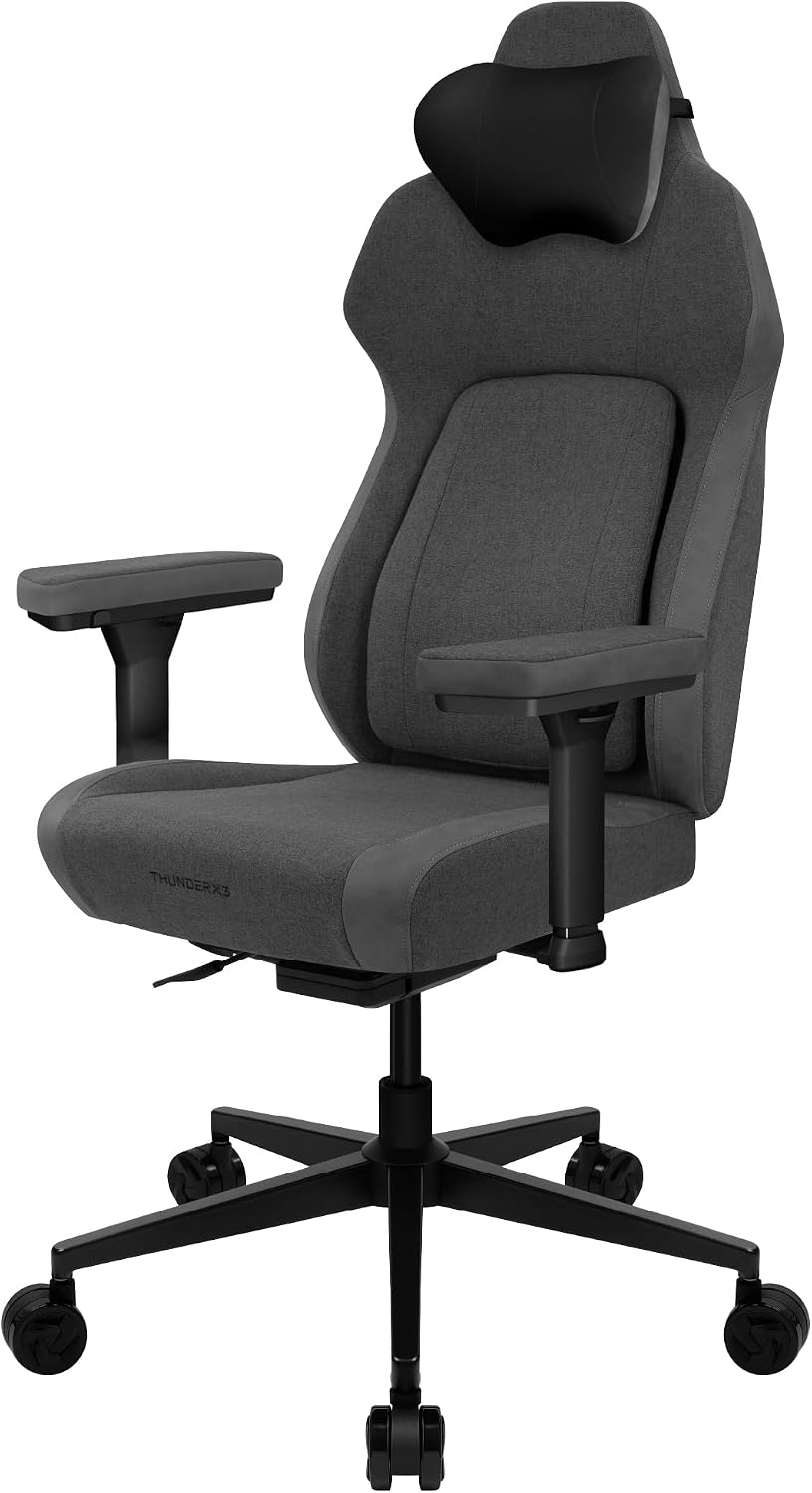 ThunderX3 CORE Smart LOFT Gaming Chair Dark Grey – Ergonomic Office Chair, Automatic Lumbar Support, Synchronised Mechanism, 3D Armrests, Fabric Cover, for Users up to 125kg, 155-190cm